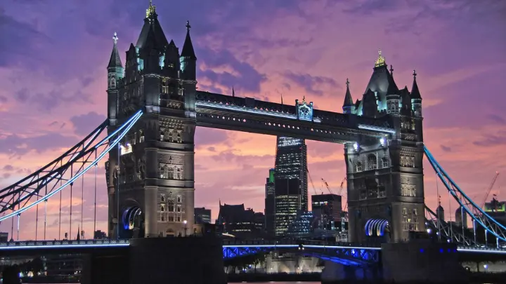 Tower bridge London at night.